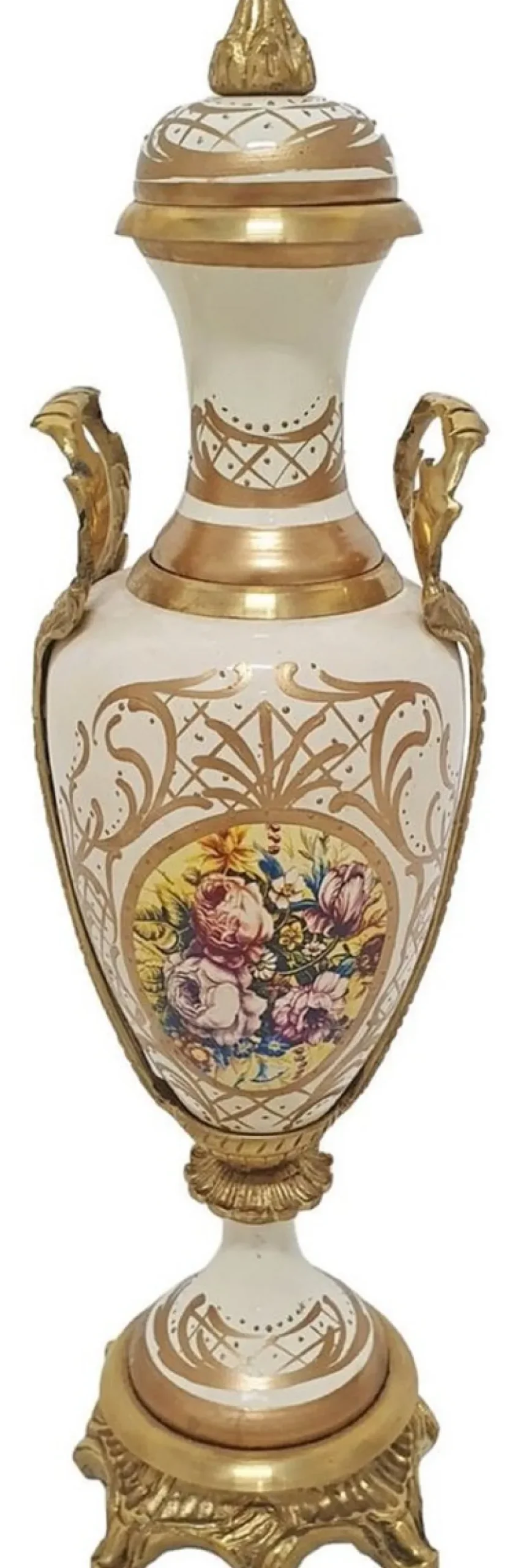 Casa Padrino Barock Deko Keramik Vasen Set mit Schale Creme / Mehrfarbig / Messing - Prunkvolle Deko im Barockstil - Barock Deko Accessoires - Barock Möbel - Edel & Prunkvoll