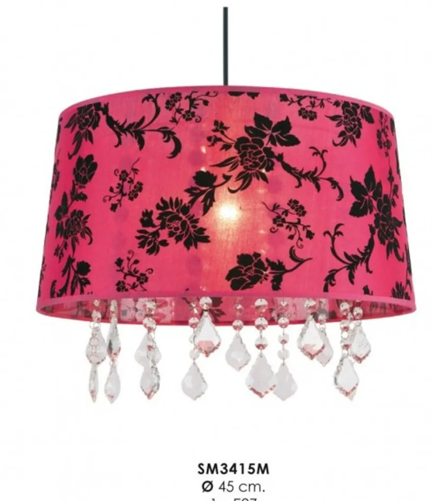 Casa Padrino Barock Design Hängeleuchte, Pendelleuchte mit Kristall-Deco in Rot, Durchmesser 45 cm