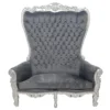 Casa Padrino Barock Doppel Thron Sessel Grau Silber Bling Steine Möbel