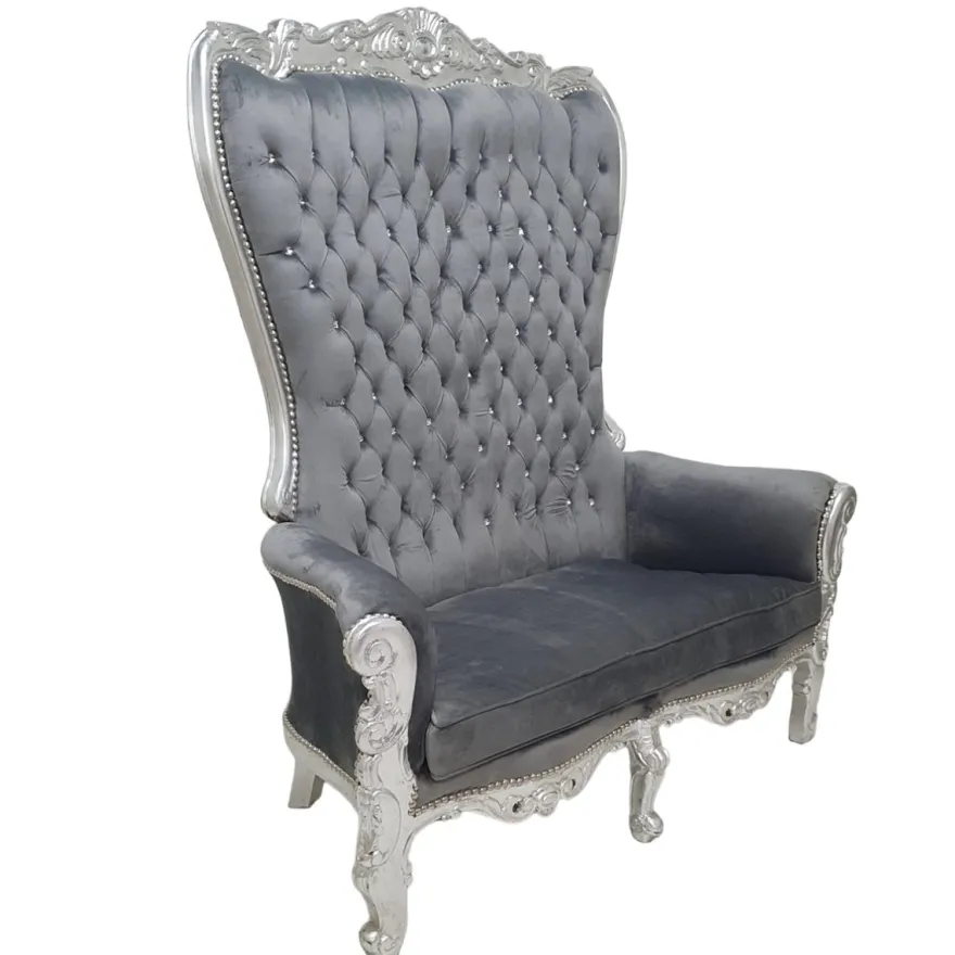Casa Padrino Barock Doppel Thron Sessel Grau Silber Bling Steine Möbel