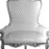 Casa Padrino Barock Doppel Thron Sessel Majestic Weiß / Silber mit Bling Bling Glitzersteinen - Riesensessel - Thron Stuhl Tron Sofa