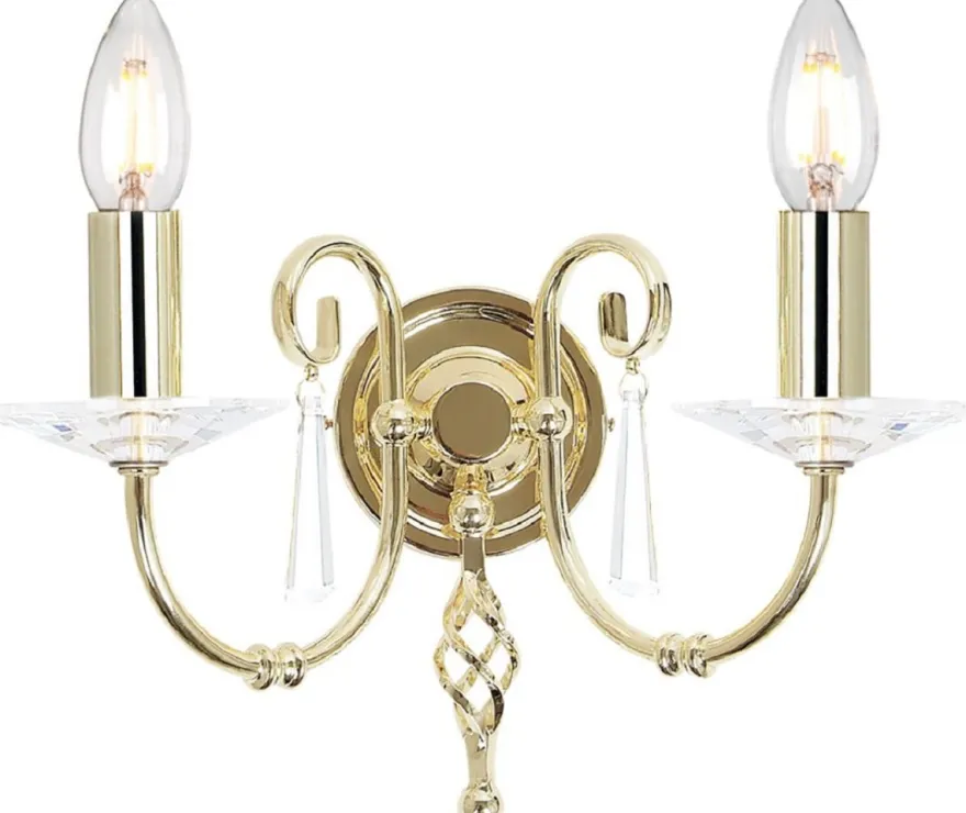 Casa Padrino Barock Doppel Wandleuchte Messing 32 x 17,5 x H. 22 cm - Elegante Wohnzimmer Wandlampe - Wandleuchten im Barockstil