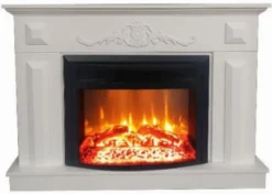 Casa Padrino Barock Elektrokamin Weiß / Schwarz 125 x 35 x H. 88 cm - Wohnzimmer Deko Kamin mit Fernbedienung - Wohnzimmer Möbel im Barockstil - Barock Möbel - Barock Elektro Kamine