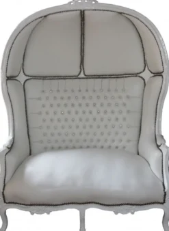 Casa Padrino Barock 2er Ballon Sofa Weiß Lederoptik / Weiß 132 x 180 x 84 cm - Luxus Wohnzimmer Couch