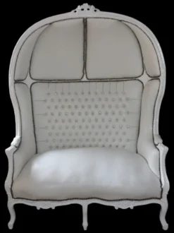 Casa Padrino Barock 2er Ballon Sofa Weiß Lederoptik / Weiß 132 x 180 x 84 cm - Luxus Wohnzimmer Couch
