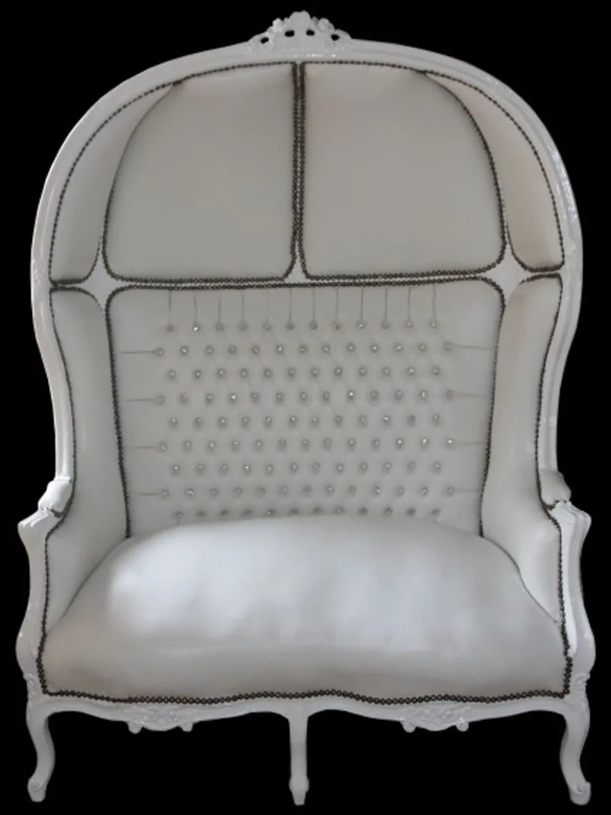 Casa Padrino Barock 2er Ballon Sofa Weiß Lederoptik / Weiß 132 x 180 x 84 cm - Luxus Wohnzimmer Couch