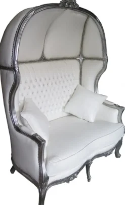 Casa Padrino Barock 2er Ballon Sofa Weiß Lederoptik / Silber - Breite 132 cm - Luxuriöse Sitzgelegenheit