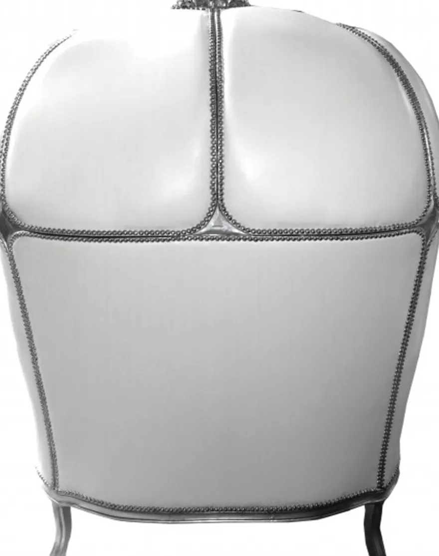 Casa Padrino Barock 2er Ballon Sofa Weiß Lederoptik / Silber - Breite 132 cm - Luxuriöse Sitzgelegenheit