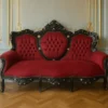 Casa Padrino Barock 3er Samt Sofa Bordeauxrot / Schwarz / Gold - Barock Möbel