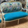 Casa Padrino Barock 2er Sofa Blau / Bunt / Weiß / Gold 150 cm - Barock Möbel