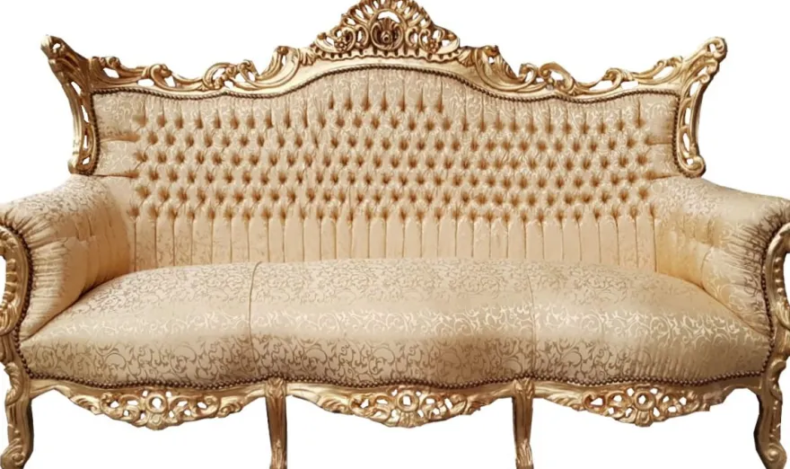 Casa Padrino Barock 3er Sofa Gold Muster / Gold - Wohnzimmer Möbel Couch Lounge