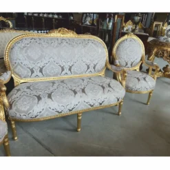 Casa Padrino Barock 2er Sofa Grau / Gold 150 cm - Barock Möbel
