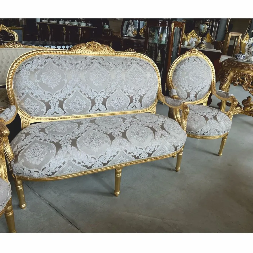 Casa Padrino Barock 2er Sofa Grau / Gold 150 cm - Barock Möbel