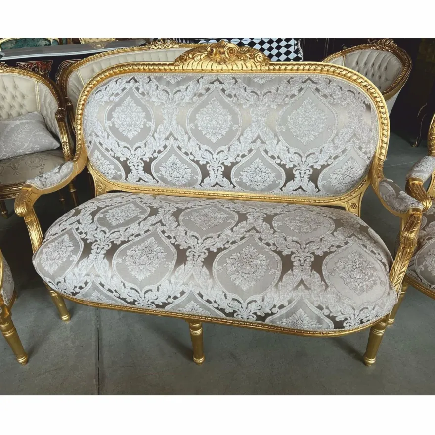 Casa Padrino Barock 2er Sofa Grau / Gold 150 cm - Barock Möbel