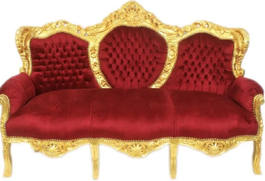 Casa Padrino Barock 3er Sofa King Bordeaux / Gold - Möbel