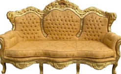 Casa Padrino Barock 3er Sofa Lord Gold Muster / Gold 184 x 81 x H. 125 cm - Handgefertigtes Wohnzimmer Sofa im Barockstil - Barock Wohnzimmer Möbel