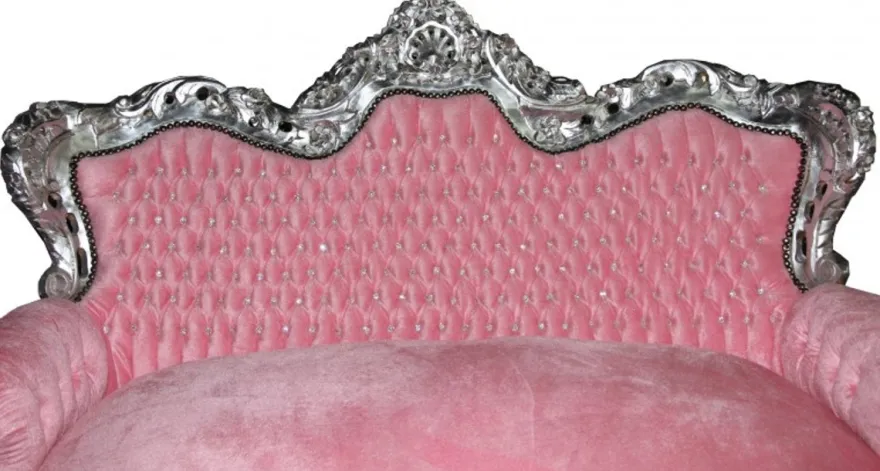 Casa Padrino Barock 2er Sofa Master rosa / silber mit Strasssteinen, 160 x 125 x 81 cm