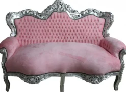 Casa Padrino Barock 2er Sofa Master rosa / silber mit Strasssteinen, 160 x 125 x 81 cm
