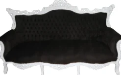 Casa Padrino Barock 3-er Sofa Master Schwarz / Weiß - Luxuriöse Couch aus Massivholz, Breite 210 cm