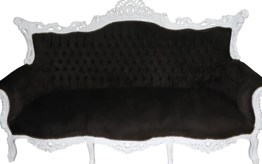 Casa Padrino Barock 3-er Sofa Master Schwarz / Weiß - Luxuriöse Couch aus Massivholz, Breite 210 cm