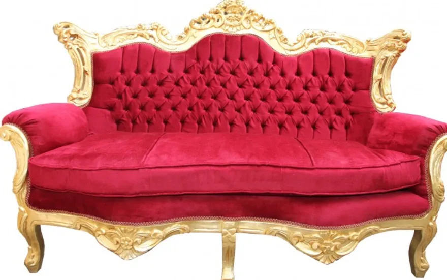 Casa Padrino Barock 2er Sofa Master Bordeaux Rot / Gold 182 x 125 x 60 cm - Wohnzimmer Loung Couch