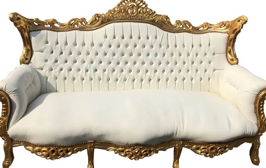 Casa Padrino Barock 3-er Sofa Master Weiss / Gold mit Bling Bling Glitzersteinen - Antik Möbel