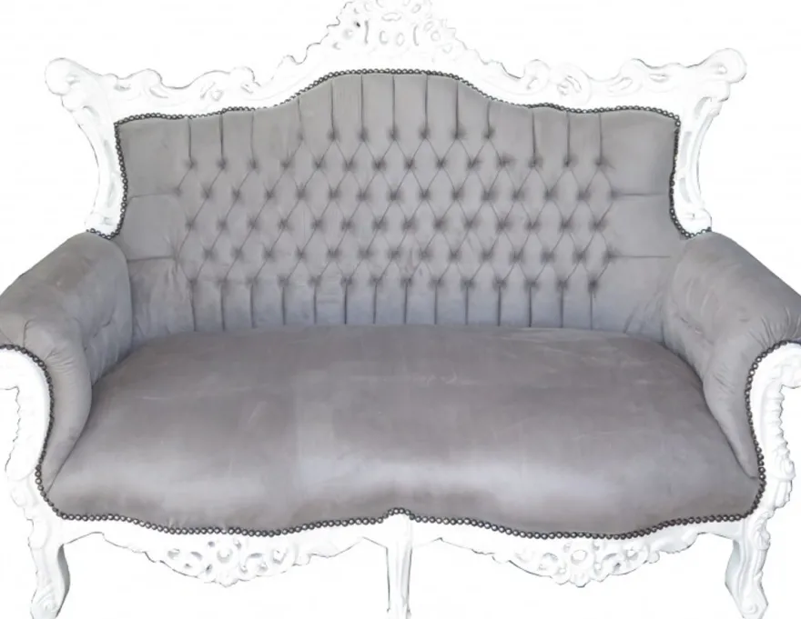 Casa Padrino Barock 2-er Sofa Master Grau / Weiß, Massivholz, 168 x 128 x 70 cm