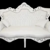 Casa Padrino Barock 2er Sofa Master Weiß Lederoptik, B 160 x H 120 x T 70 cm - Luxus Wohnzimmer Couch
