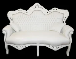 Casa Padrino Barock 2er Sofa Master Weiß Lederoptik, B 160 x H 120 x T 70 cm - Luxus Wohnzimmer Couch