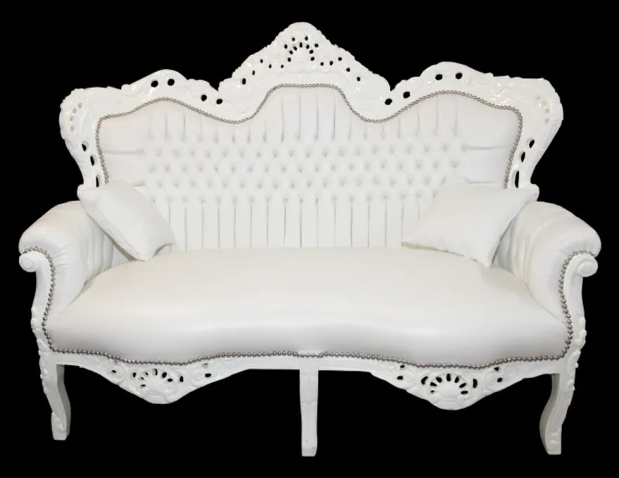 Casa Padrino Barock 2er Sofa Master Weiß Lederoptik, B 160 x H 120 x T 70 cm - Luxus Wohnzimmer Couch