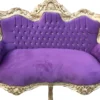 Casa Padrino Barock 2er Sofa Master mit Bling Bling Glitzersteinen Lila / Gold 160 x 70 x H. 128 cm