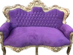 Casa Padrino Barock 2er Sofa Master mit Bling Bling Glitzersteinen Lila / Gold 160 x 70 x H. 128 cm