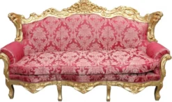 Casa Padrino Barock 3er Sofa Master Bordeaux Muster und Gold 210 x 90 x 135 cm