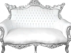 Casa Padrino Barock 2-er Sofa Master Weiß Lederoptik / Silber, 168 x 128 x 70 cm - Luxus Antik Stil Möbel