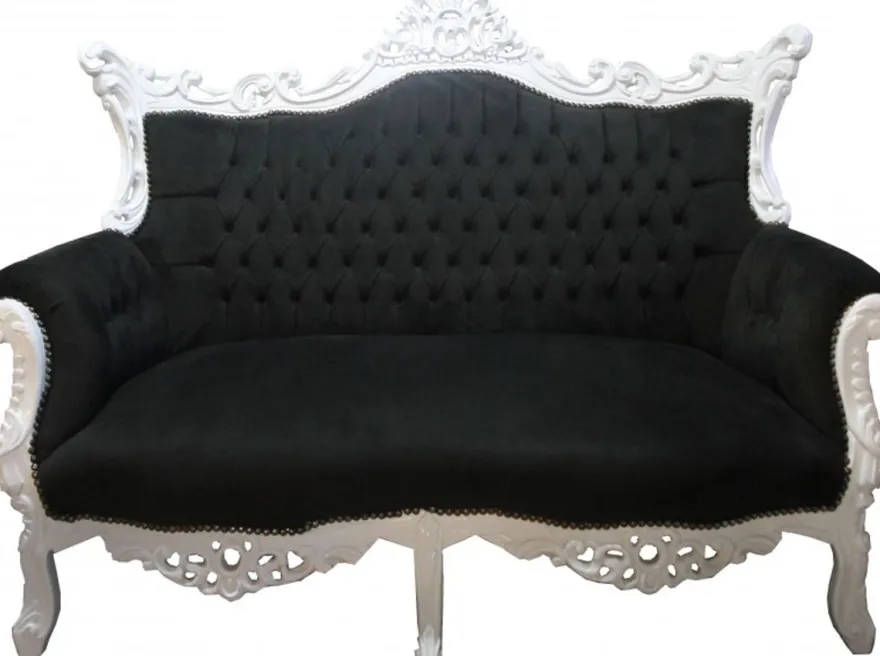 Casa Padrino Barock 2-er Sofa Master im Antik Stil, Schwarz / Weiss, Breite 168 cm, Höhe 128 cm, Tiefe 70 cm