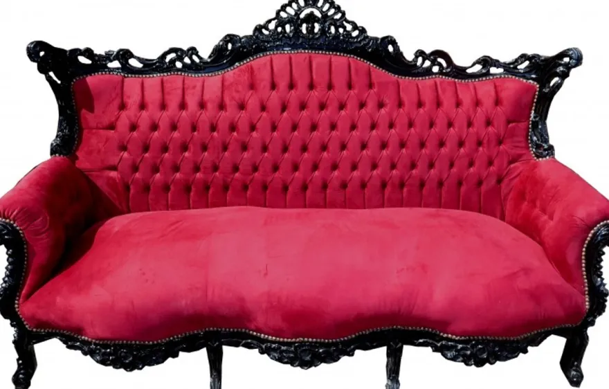 Casa Padrino Barock 3er Sofa Master Bordeaux Rot / Schwarz, Breite 210 cm, Höhe 135 cm, Tiefe 90 cm