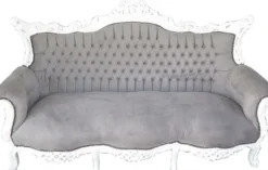 Casa Padrino Barock 3er Sofa Master Grau / Weiß 210 x 135 x 90 cm