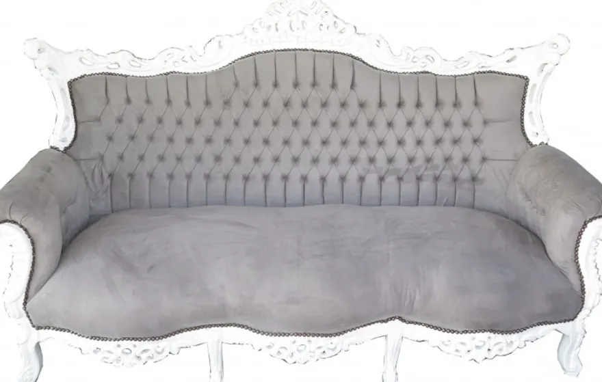Casa Padrino Barock 3er Sofa Master Grau / Weiß 210 x 135 x 90 cm