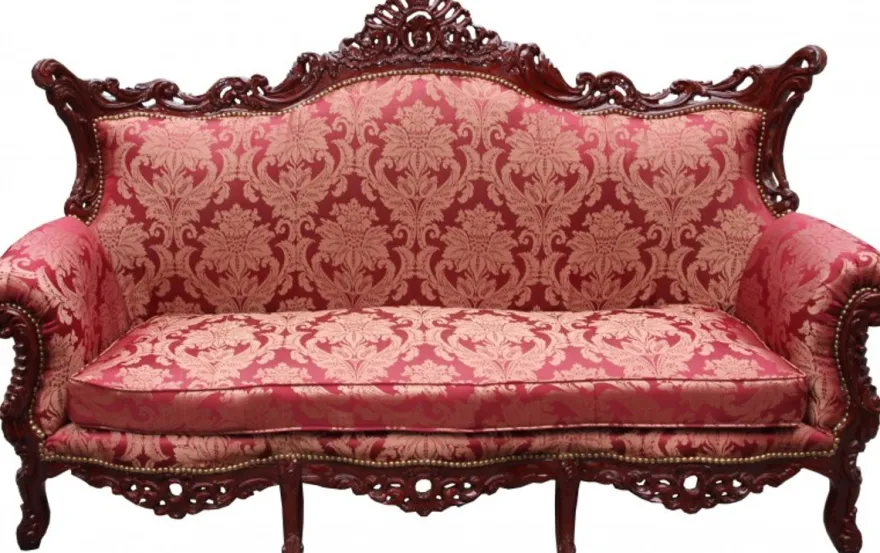 Casa Padrino Barock 3er Sofa Master Bordeaux Muster / Braunrot - Breite 210 cm - Luxuriöse Wohnzimmer Couch
