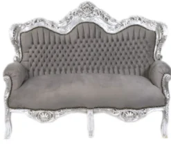 Casa Padrino Barock 2er Sofa Master Grau / Silber - Möbel