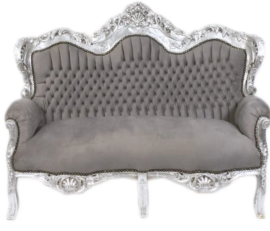 Casa Padrino Barock 2er Sofa Master Grau / Silber - Möbel