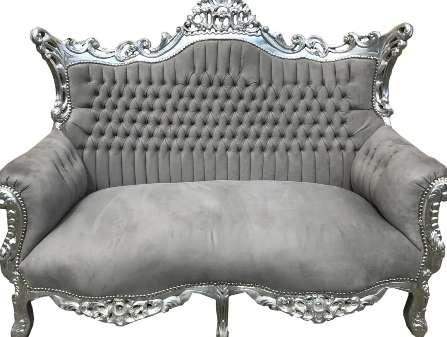 Casa Padrino Barock 2-er Sofa Master Grau / Silber - Antik Stil Möbel