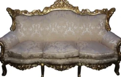 Casa Padrino Barock 3-er Sofa Master im barocken Stil, Creme mit Muster und Gold, 210 x 135 x 90 cm