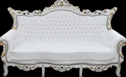 Casa Padrino Barock 3-er Sofa Master Weiss / Gold, 210 x 60 x 131 cm, handgefertigtes Antik Stil Replikat