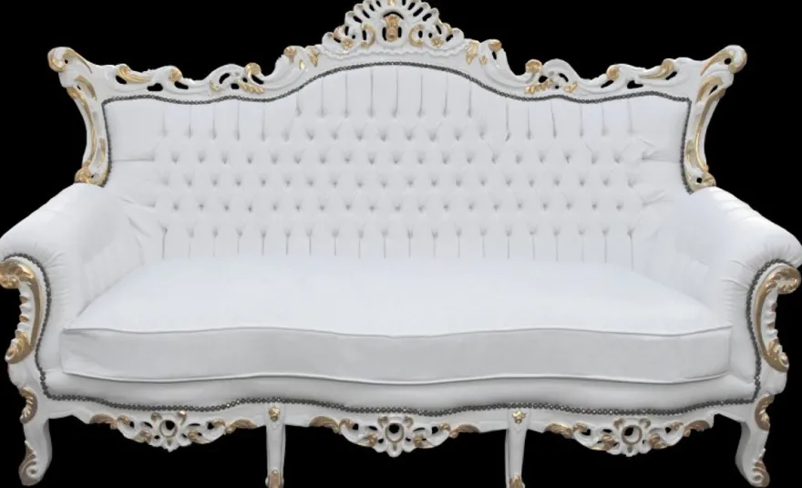 Casa Padrino Barock 3-er Sofa Master Weiss / Gold, 210 x 60 x 131 cm, handgefertigtes Antik Stil Replikat