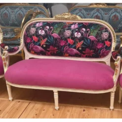 Casa Padrino Barock 2er Sofa Pink / Bunt / Weiß / Gold 150 cm - Barock Möbel