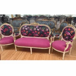 Casa Padrino Barock 2er Sofa Pink / Bunt / Weiß / Gold 150 cm - Barock Möbel