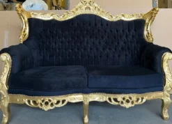 Casa Padrino Barock 2er Sofa Schwarz / Gold - Handgefertigtes Antik Stil Wohnzimmer Sofa - Antik Stil Wohnzimmer Möbel - Barock Wohnzimmer Möbel - Edel & Prunkvoll