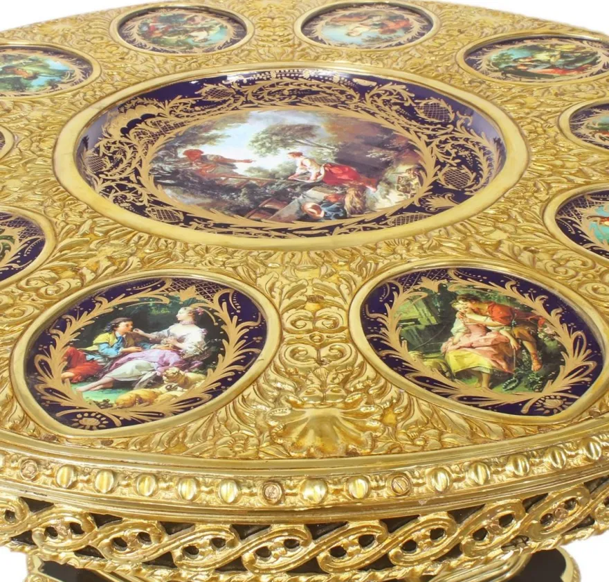 Casa Padrino Barock Esstisch Dunkelbraun / Mehrfarbig / Gold - Prunkvoller Massivholz Esszimmertisch im Barockstil - Barock Esszimmer Möbel - Edel & Prunkvoll