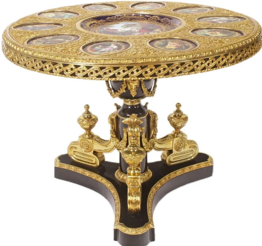 Casa Padrino Barock Esstisch Dunkelbraun / Mehrfarbig / Gold - Prunkvoller Massivholz Esszimmertisch im Barockstil - Barock Esszimmer Möbel - Edel & Prunkvoll